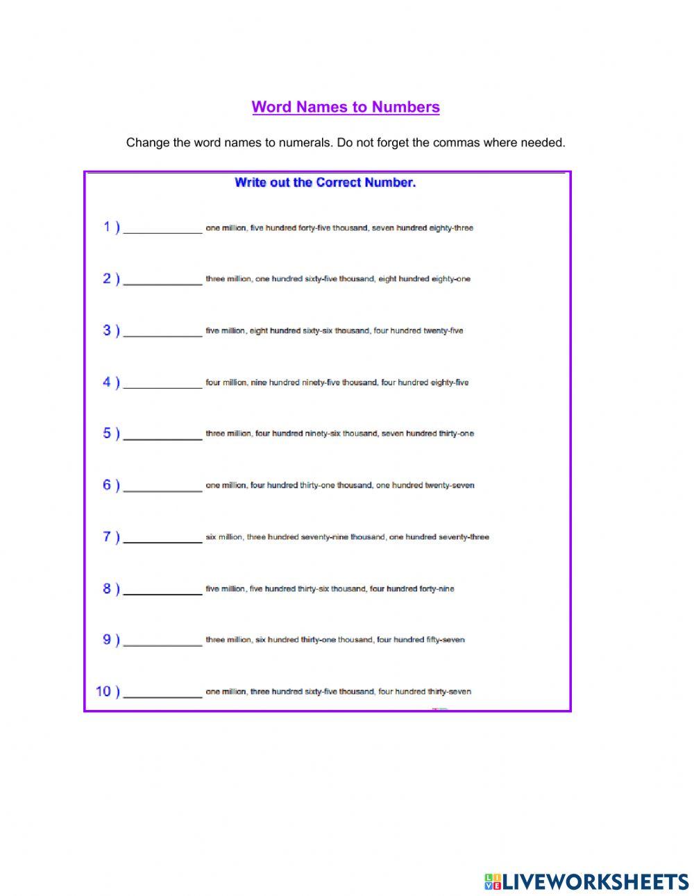 Numbers and Word Names 3