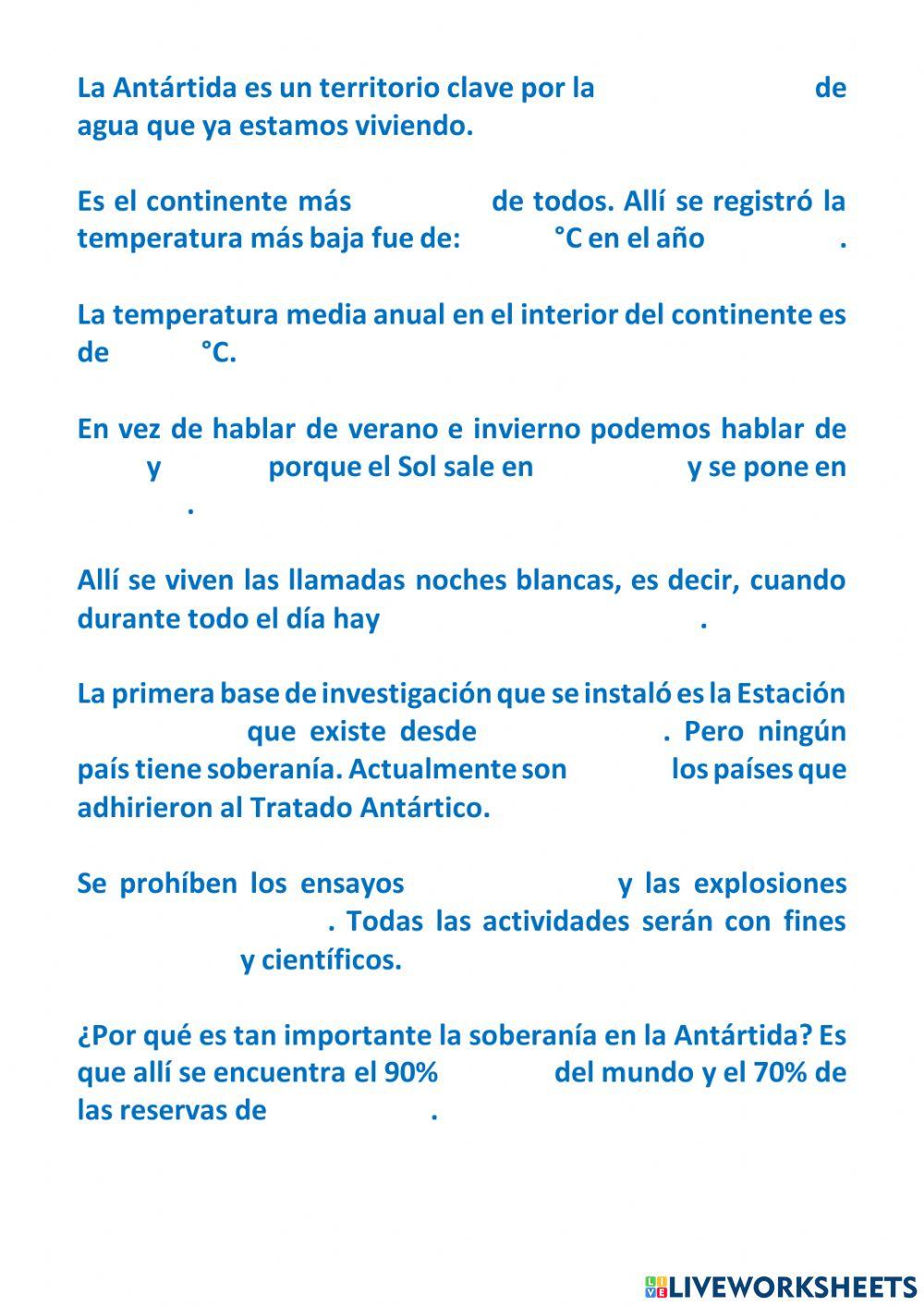 Instrumento de evaluación nº 6, tema: Antártida.