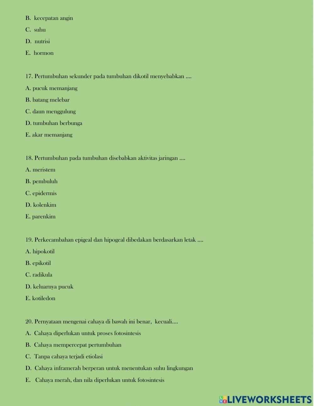 Ulangan Harian Pertumbuhan & perkembangan tanaman