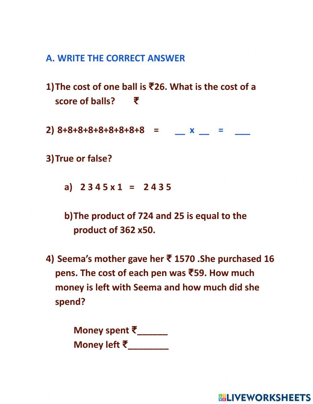 MATHS WORKSHEET