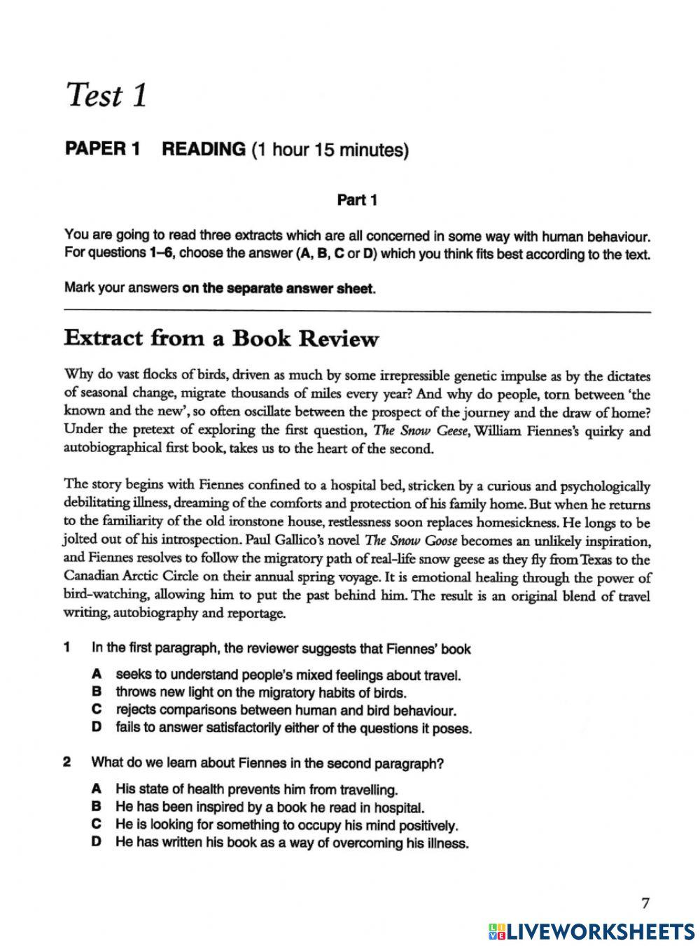 Advanced Reading Practice 1