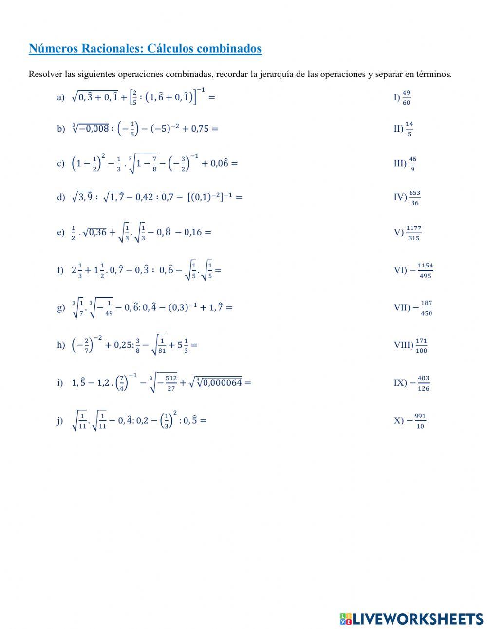 Cálculos Combinados con Números Racionales