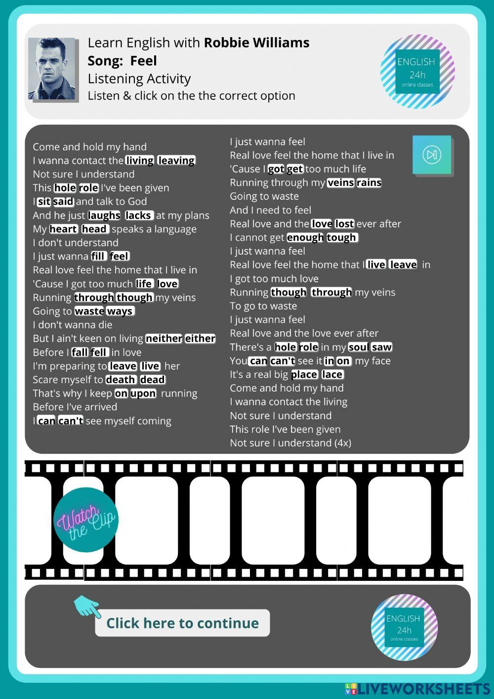 Learn English with Robbie Williams- Song: Feel