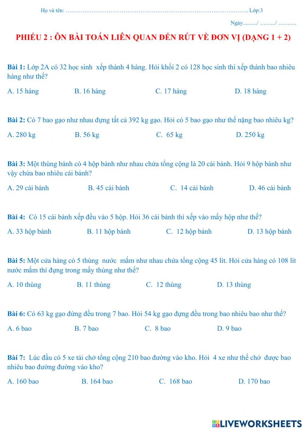 Toán LỚP 3 ÔN TẬP CUỐI NĂM