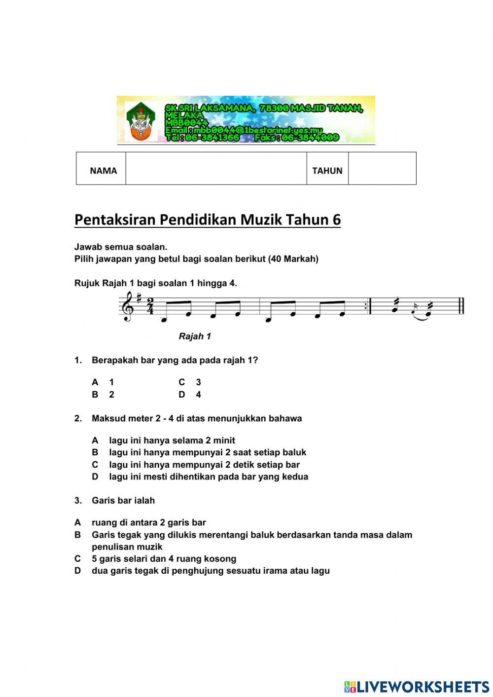 PENTAKSIRAN PERTENGAHAN TAHUN 2021 PEND MUZIK TAHUN 6