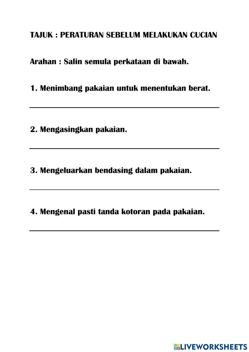 Peraturan sebelum melakukan cucian