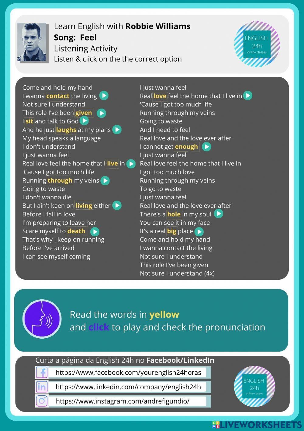 Learn english with Robbie Williams- Song: Feel (Part 2)
