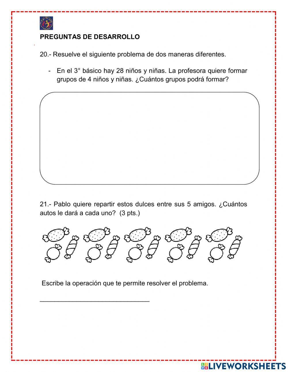 Evaluación Diagnóstica II Julio- Agosto, Matemática con adecuación3° Básico