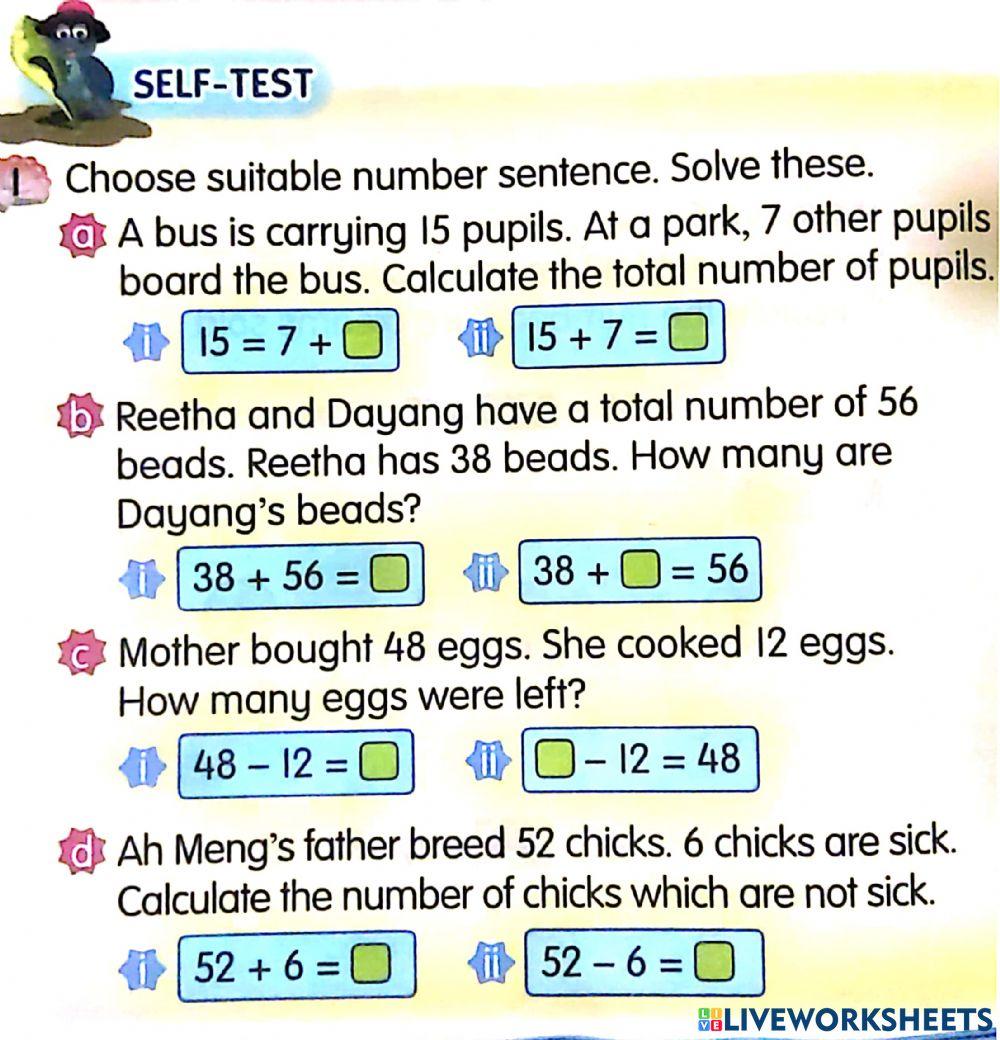 Solve addition and subtraction problems worksheet | Live Worksheets