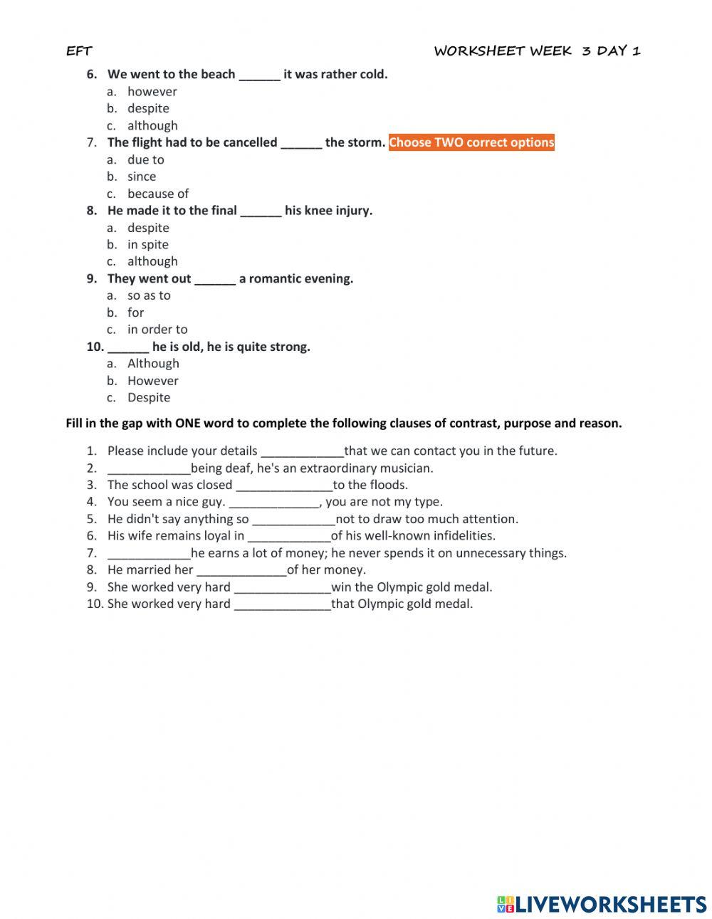 Worksheet week 3 day 1