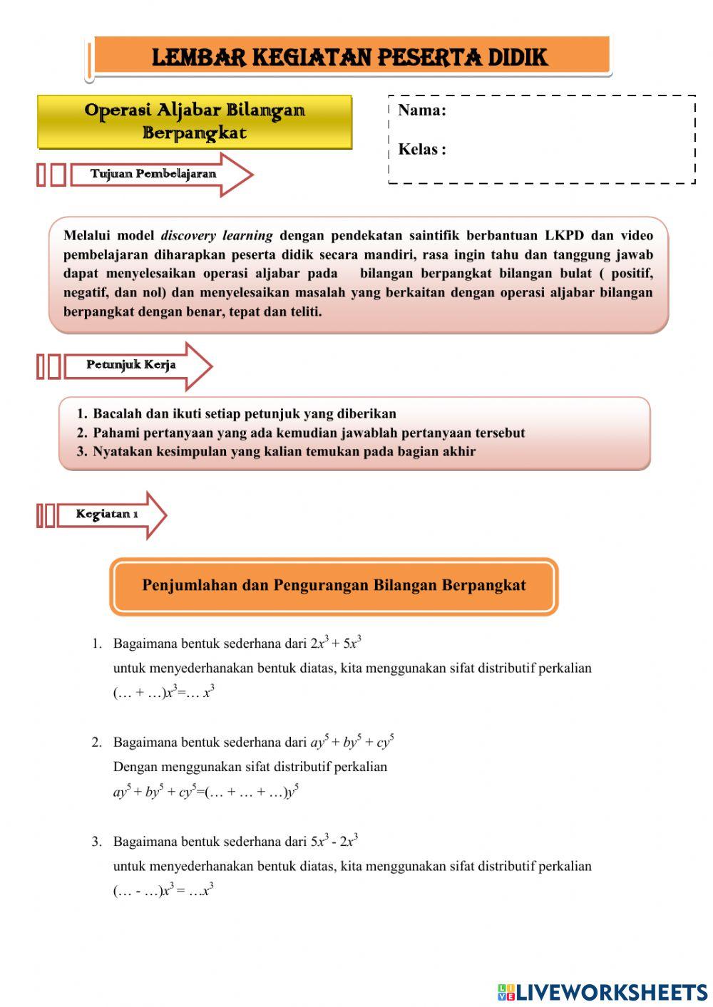 Operasi Aljabar Bilangan Berpangkat