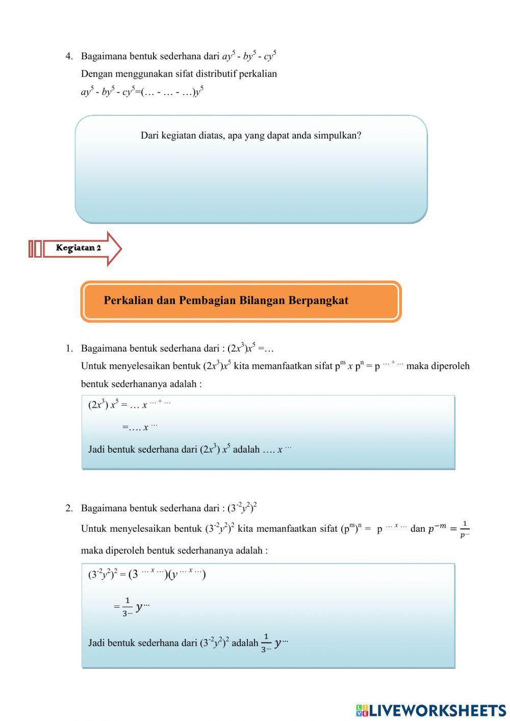 Operasi Aljabar Bilangan Berpangkat