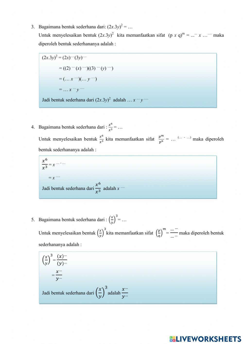 Operasi Aljabar Bilangan Berpangkat