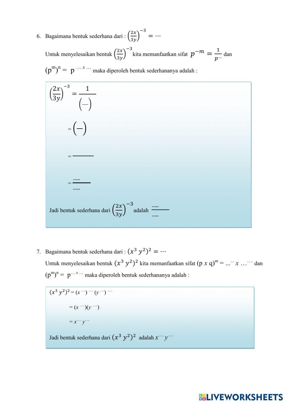 Operasi Aljabar Bilangan Berpangkat