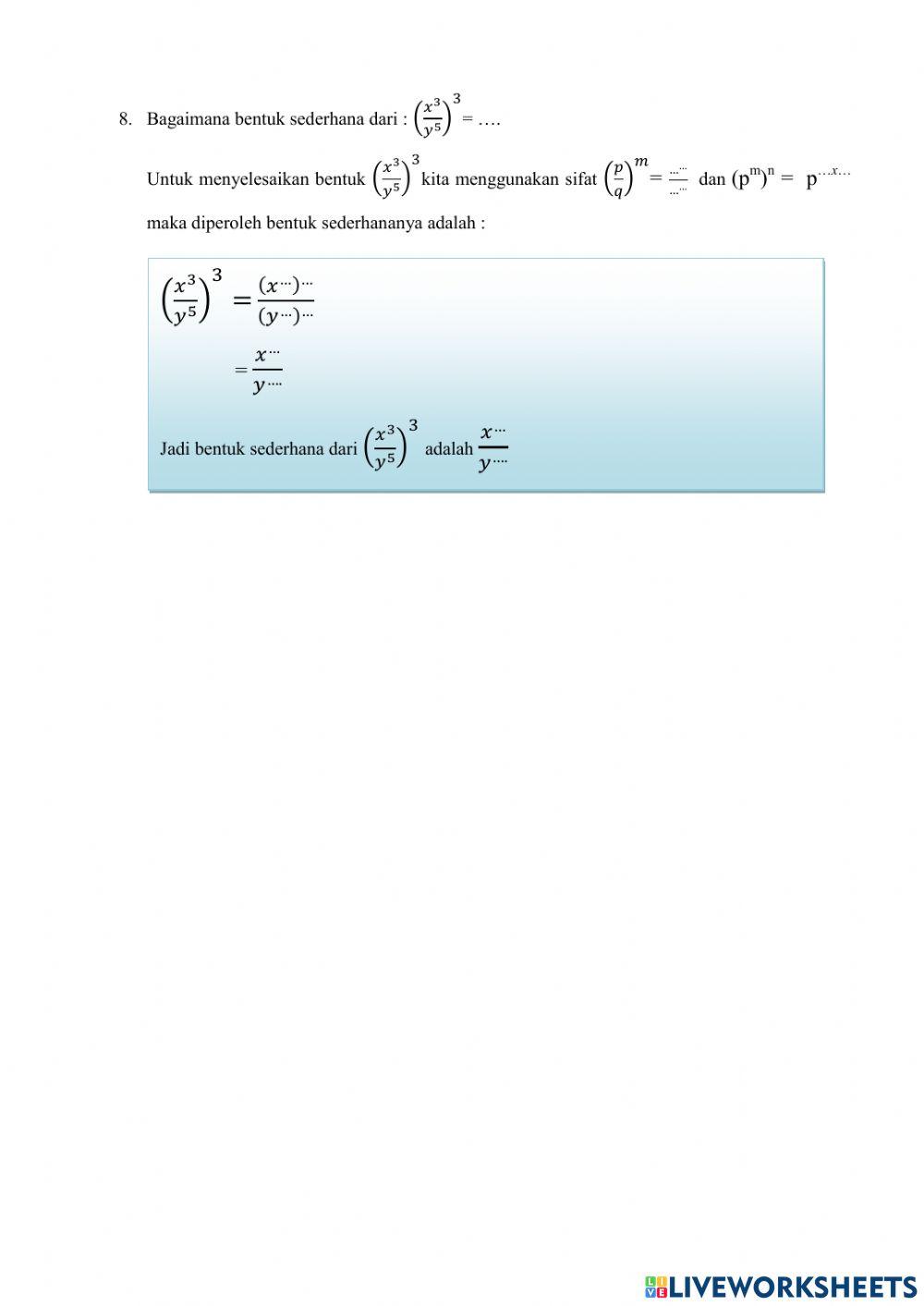 Operasi Aljabar Bilangan Berpangkat