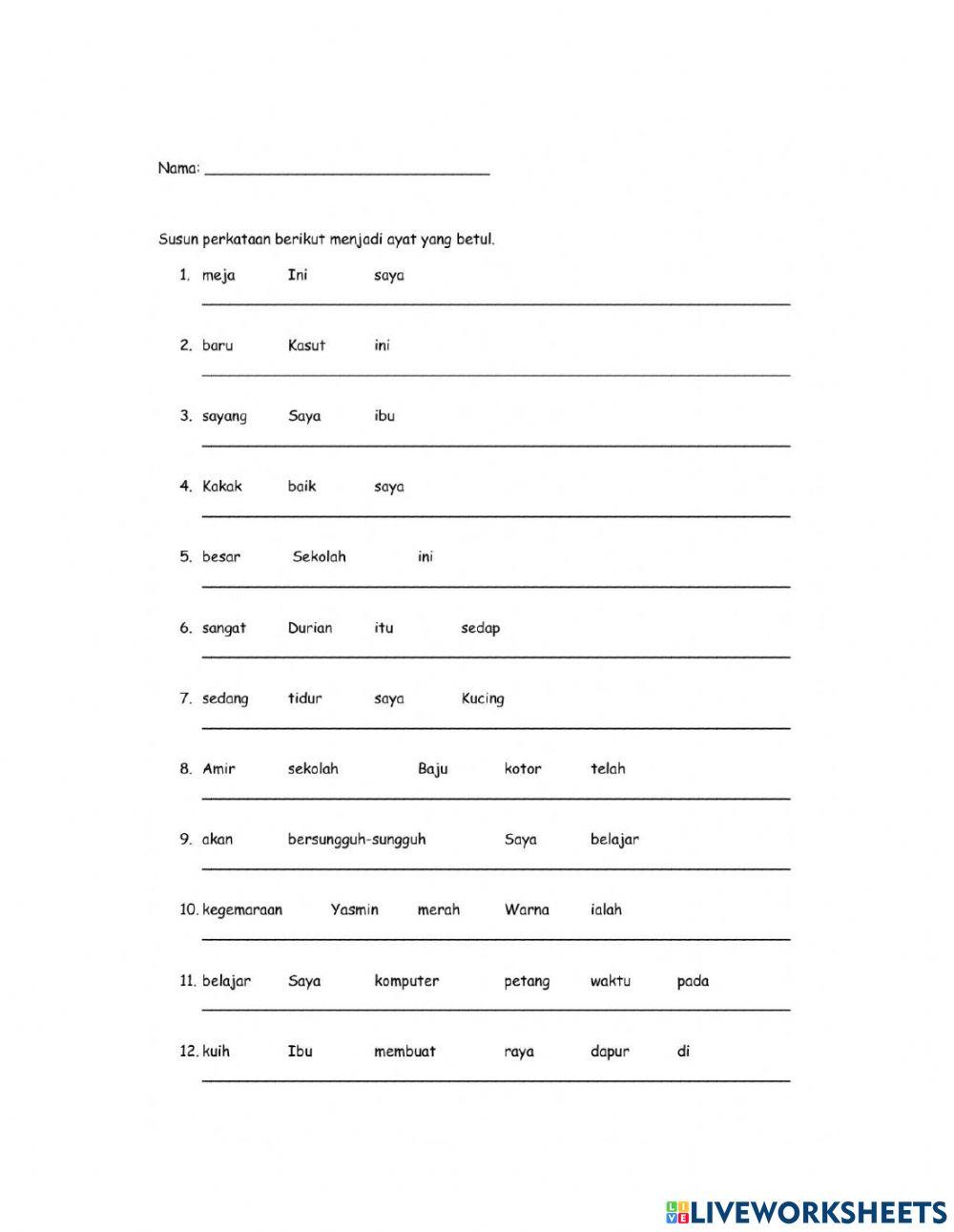 Susun ayat bm tahun 2