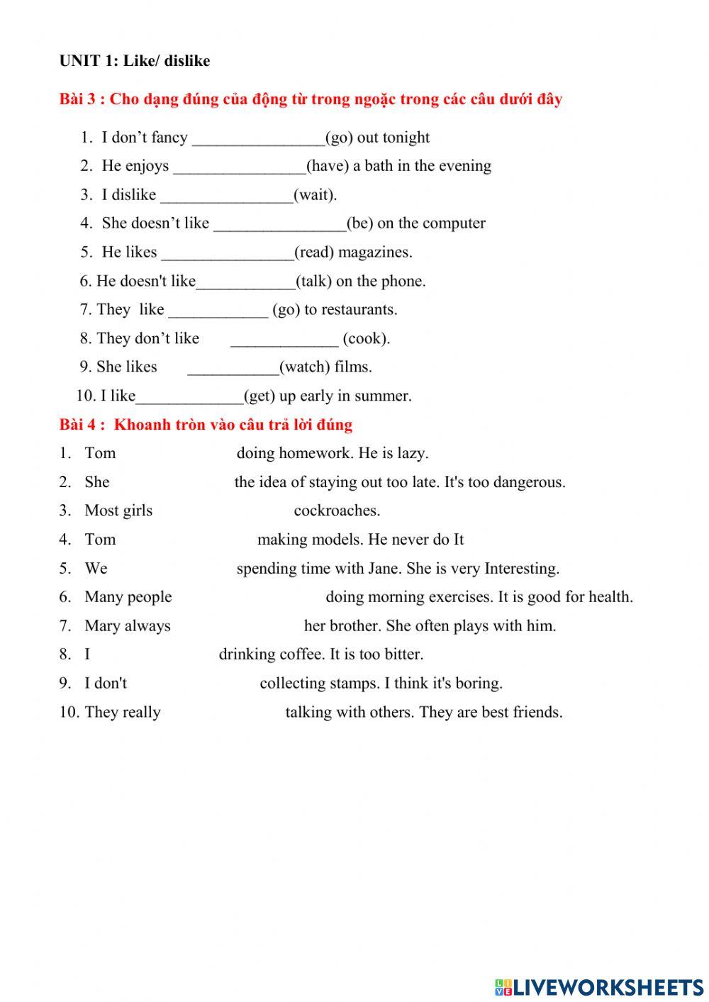 Grade 7-unit 1- like,dislike 02