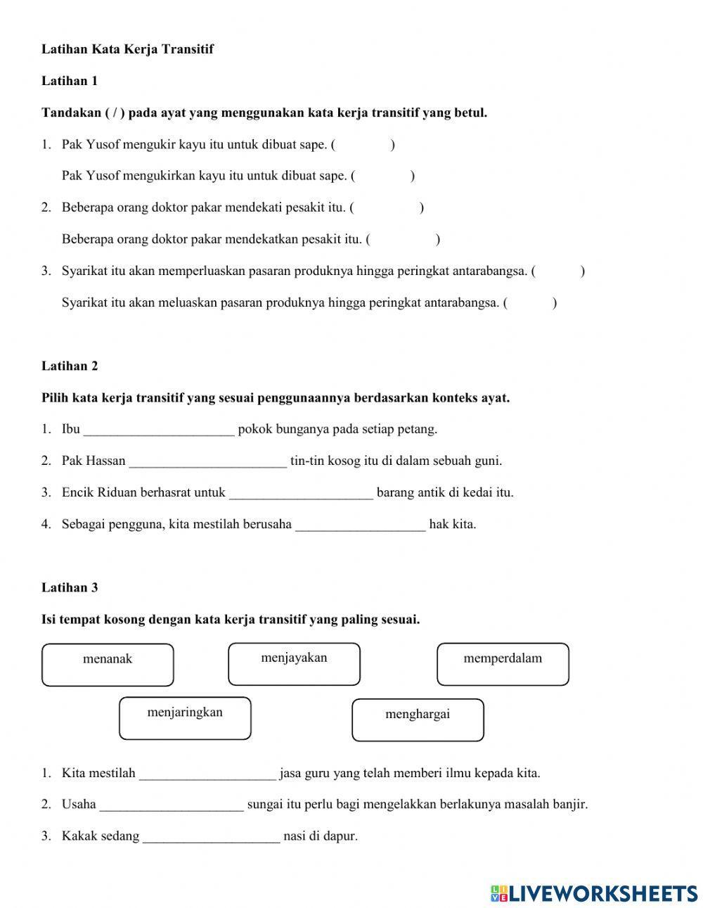 Latihan Kata Kerja Transitif