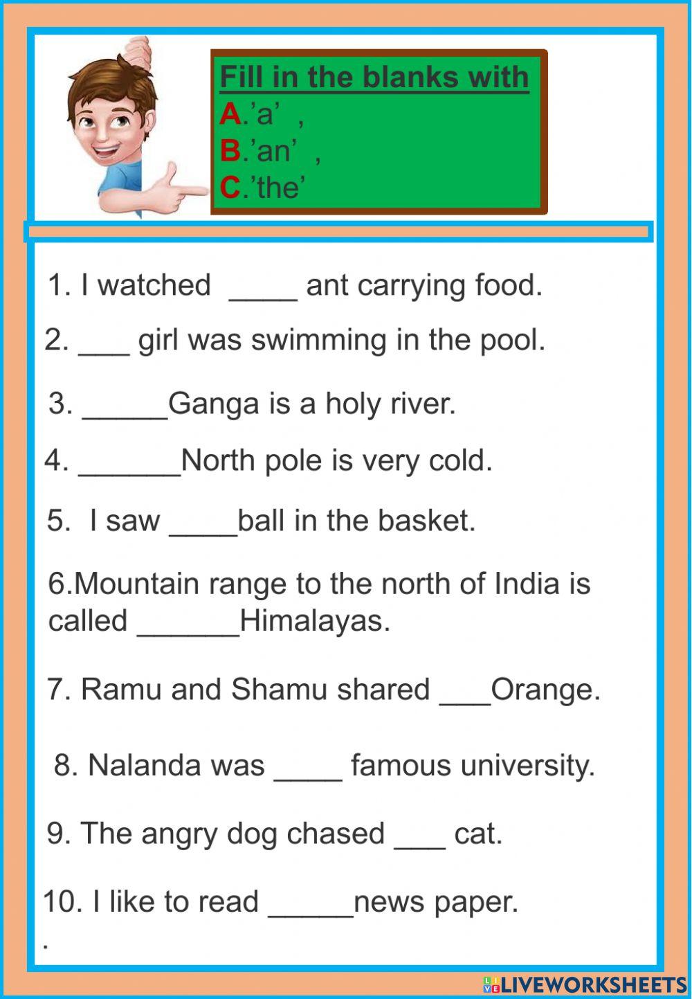 live worksheets for class 6 english grammar