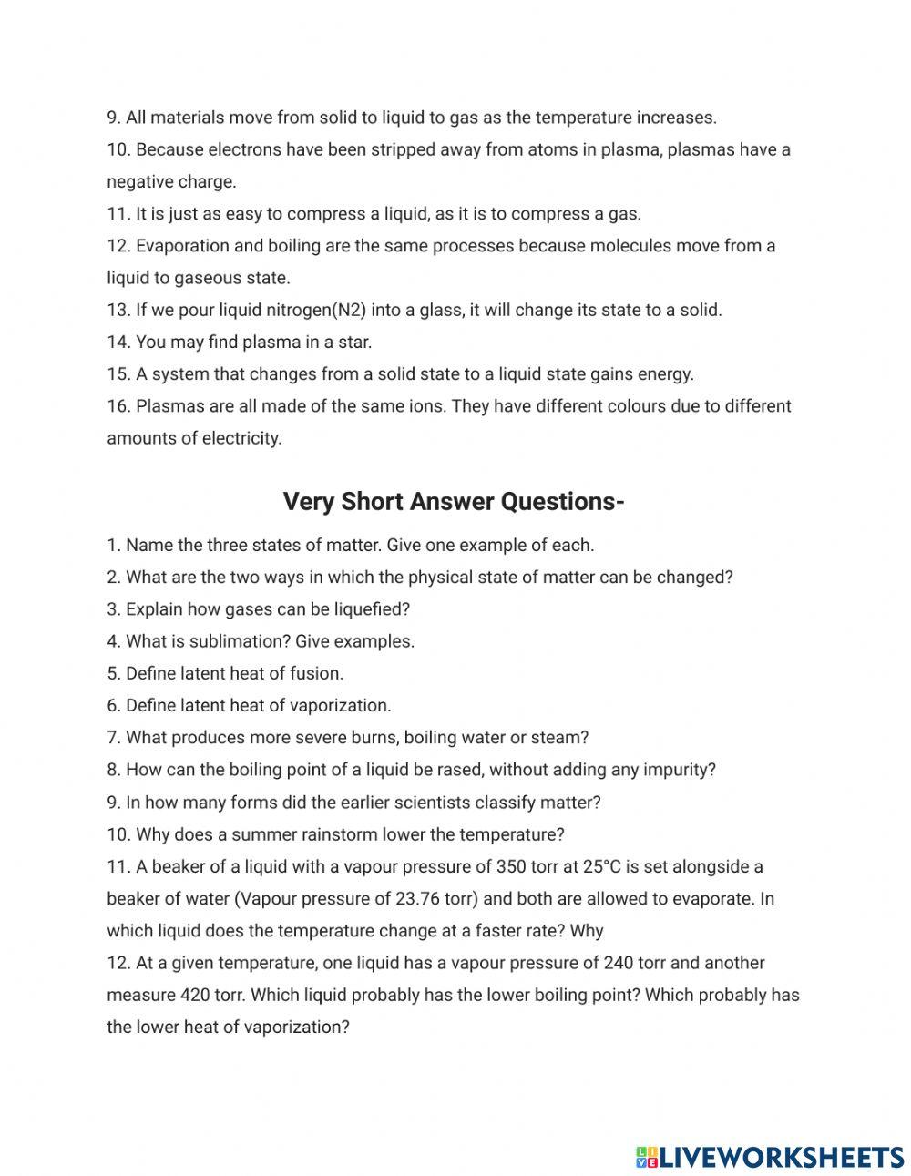 Matter interactive worksheet for 9 Live Worksheets