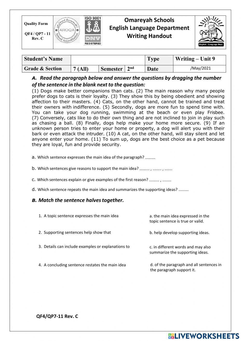 Paragraph Writing 7th Grade Online Exercise For Live Worksheets paragraph-writing-7th-grade-online-exercise-for-live-worksheets