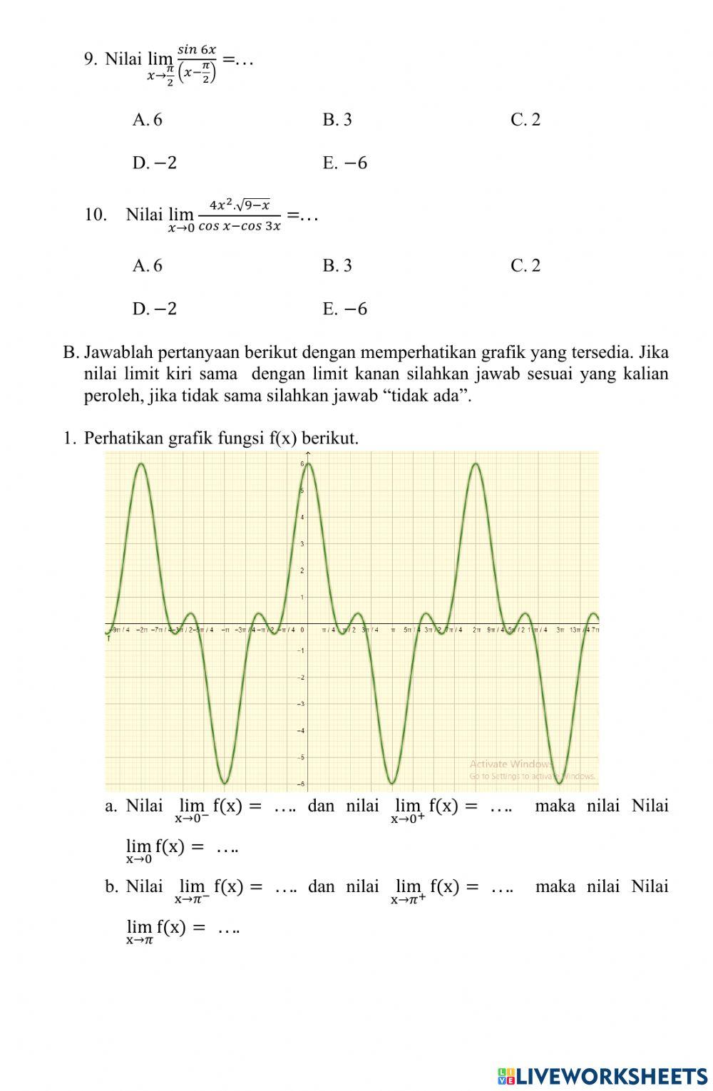 Latihan Soal Limit Fungsi Trigonometri