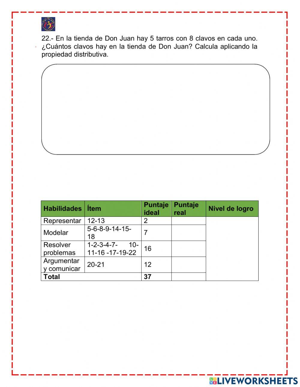 Evaluación Diagnóstica II Julio- Agosto, Matemática 3° Básico