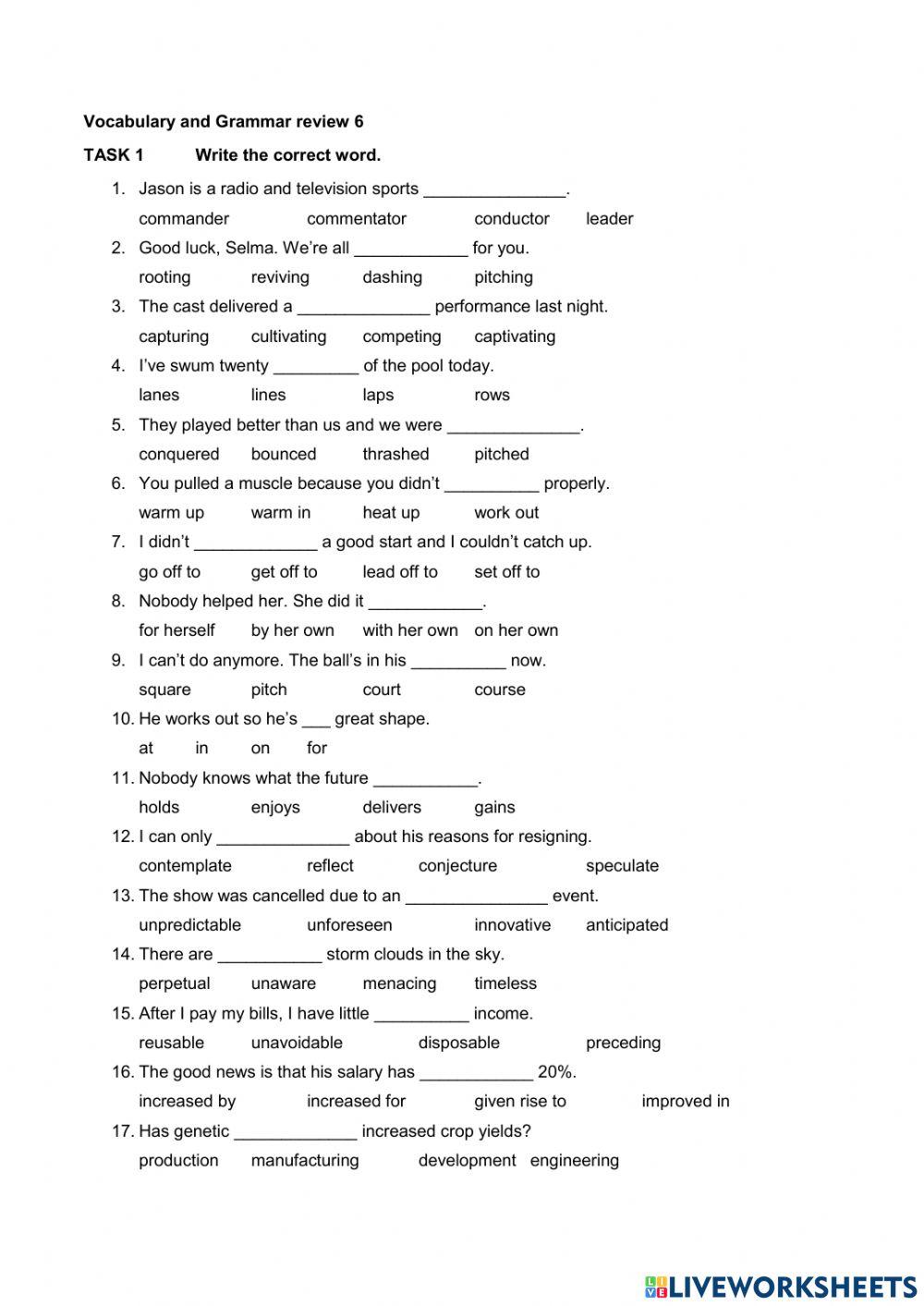 Vocabulary and Grammar Review 6
