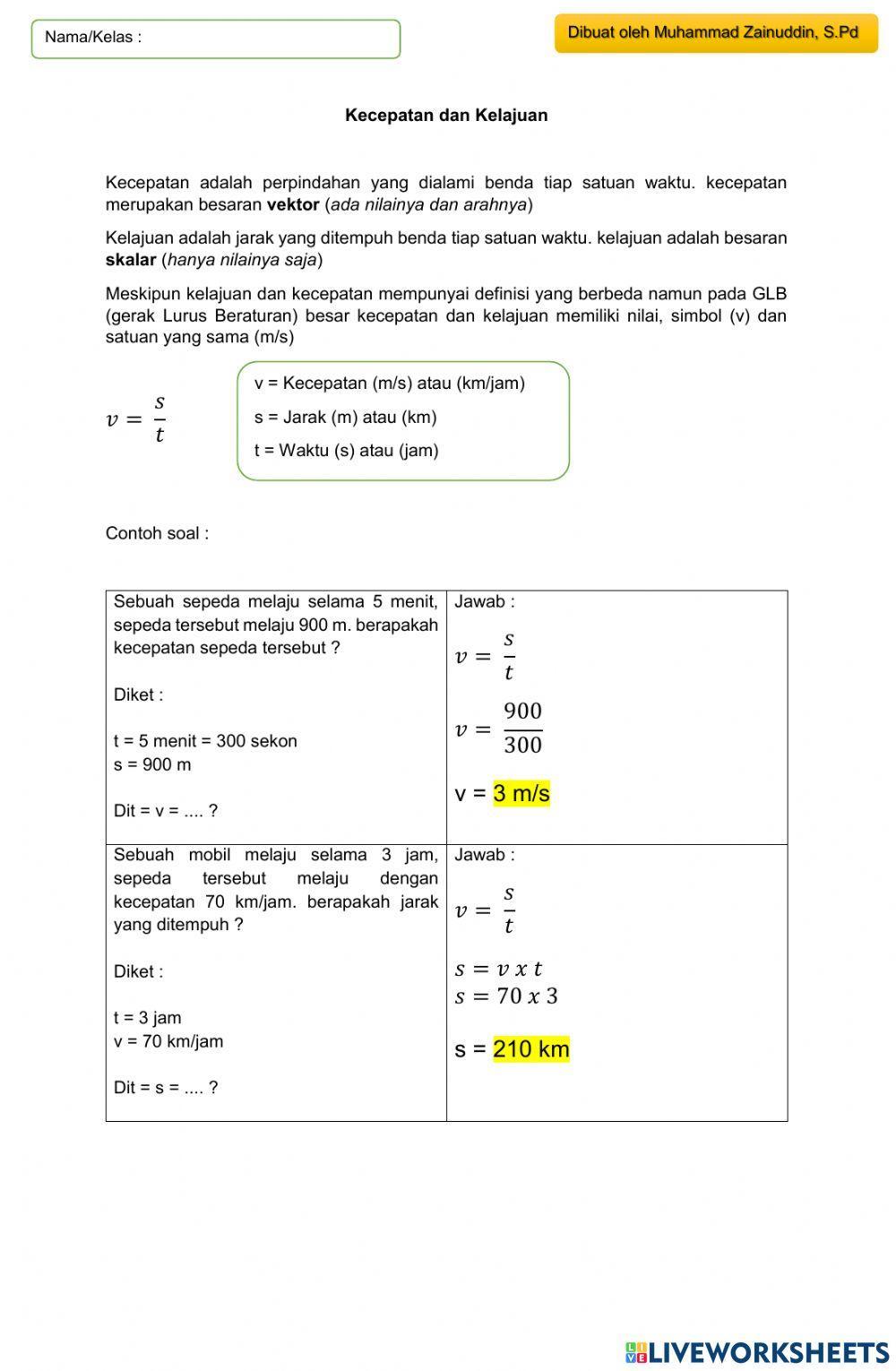 LKPD Kecepatan dan Kelajuan