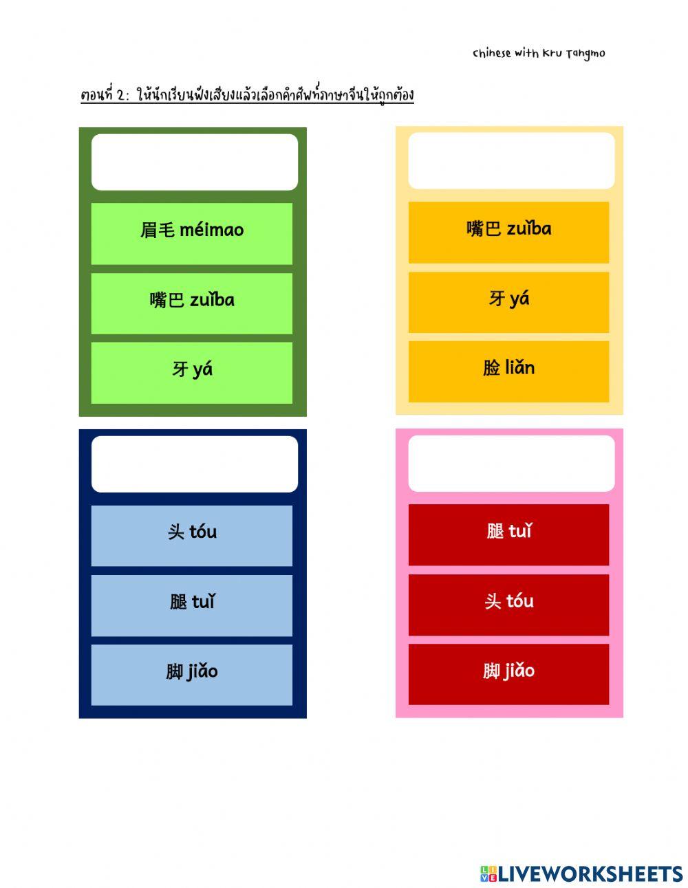 ใบงานเรื่องร่างกาย我的身体