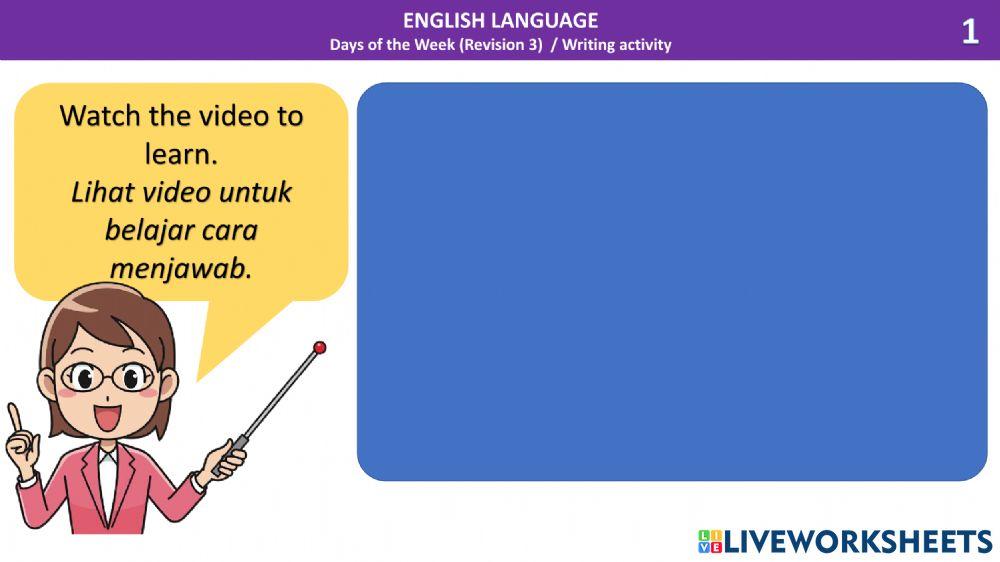 Days of the Week (Revision 3) Writing sentences