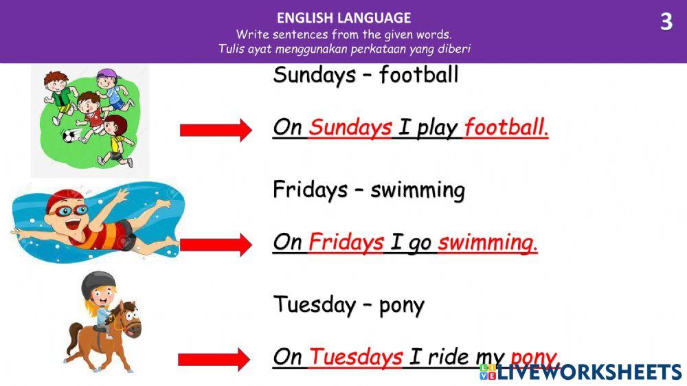 Days of the Week (Revision 3) Writing sentences