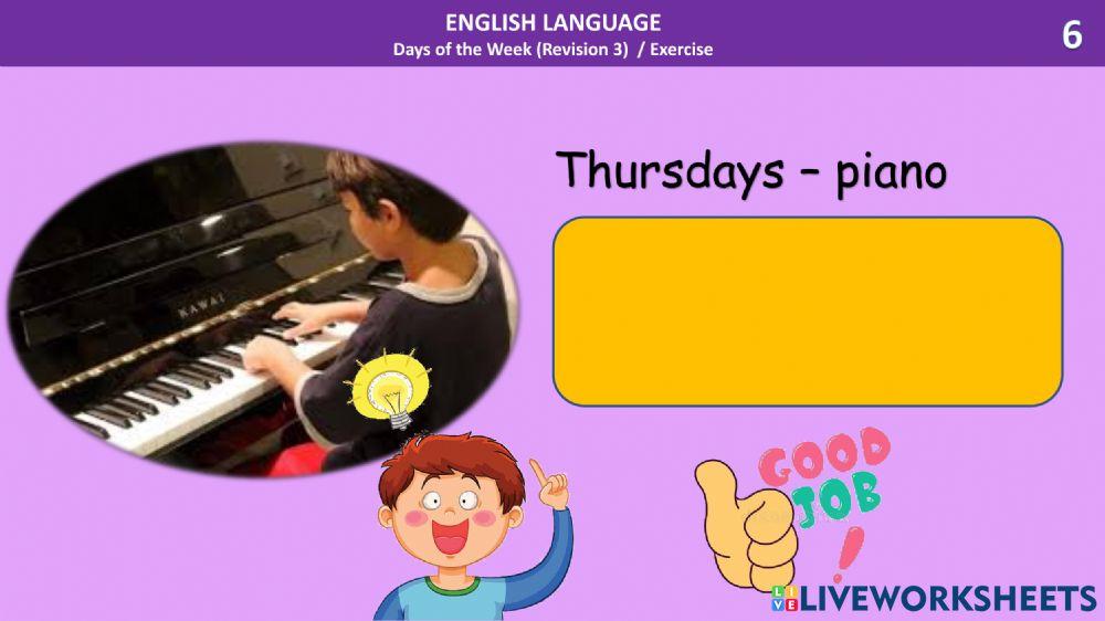 Days of the Week (Revision 3) Writing sentences