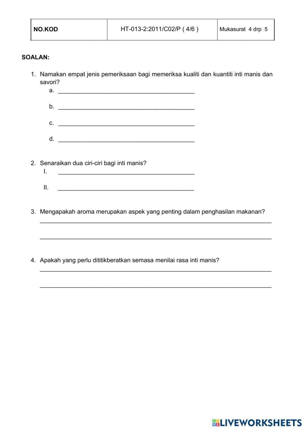 Kvs pembuatan roti -pemeriksaan kualiti