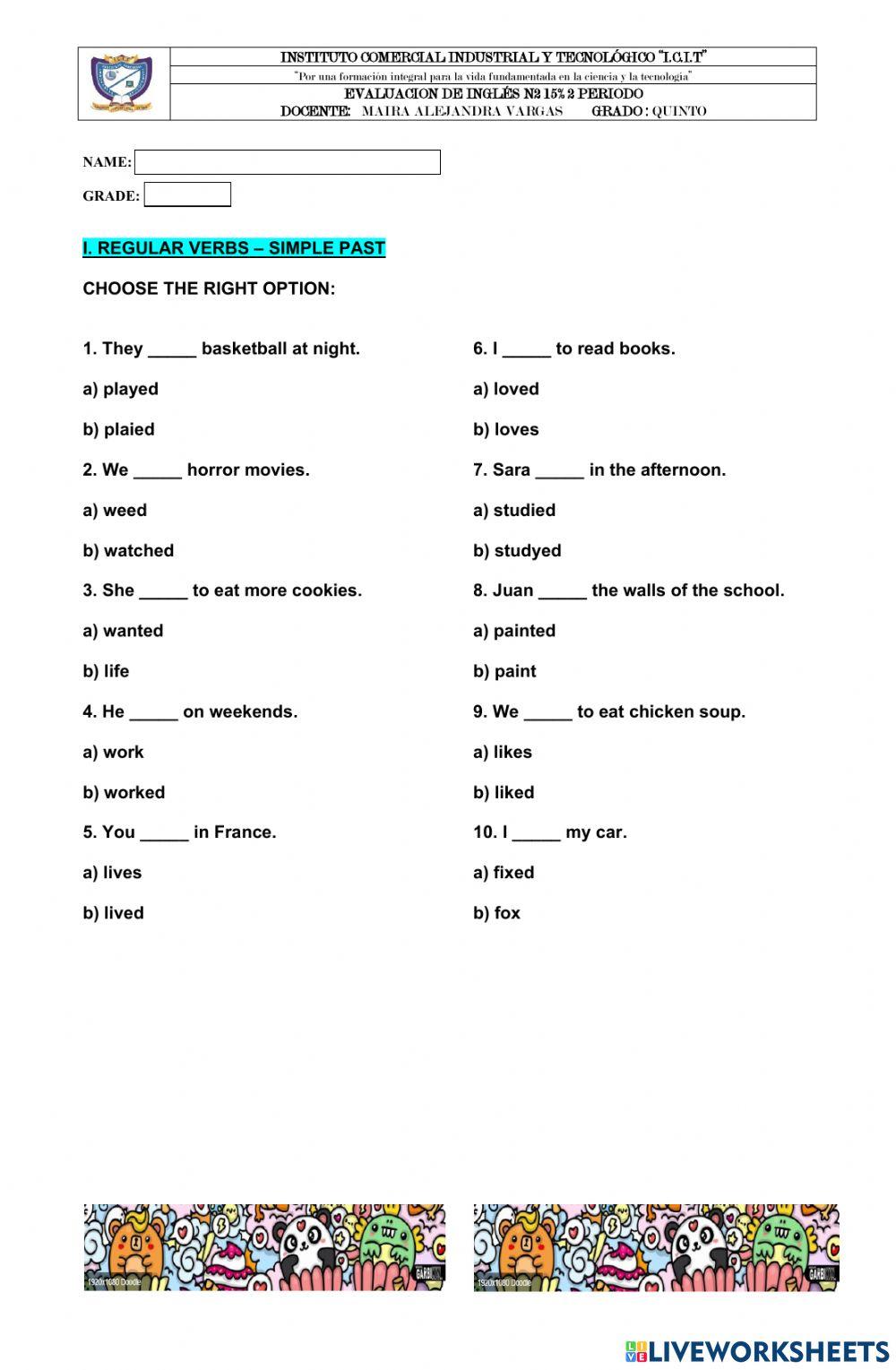 1195978 | Examen de ingles 5to grado | Maira Alejandra