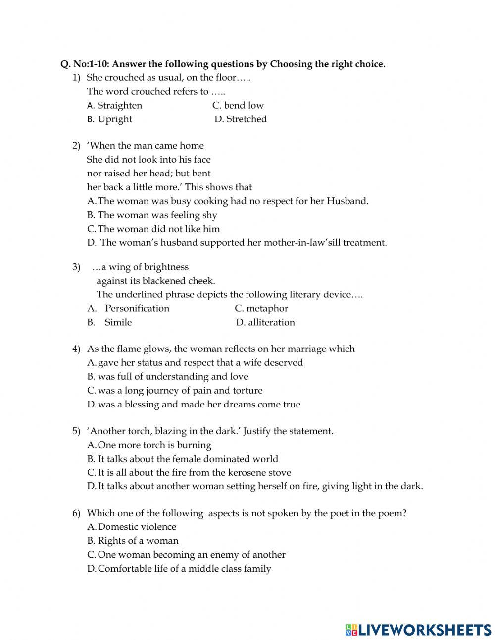 Class X: worksheet 11 in unit-3 Reading.B