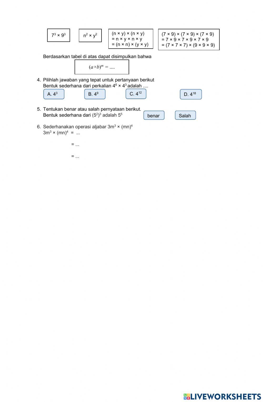 Perkalian pada perpangkatan