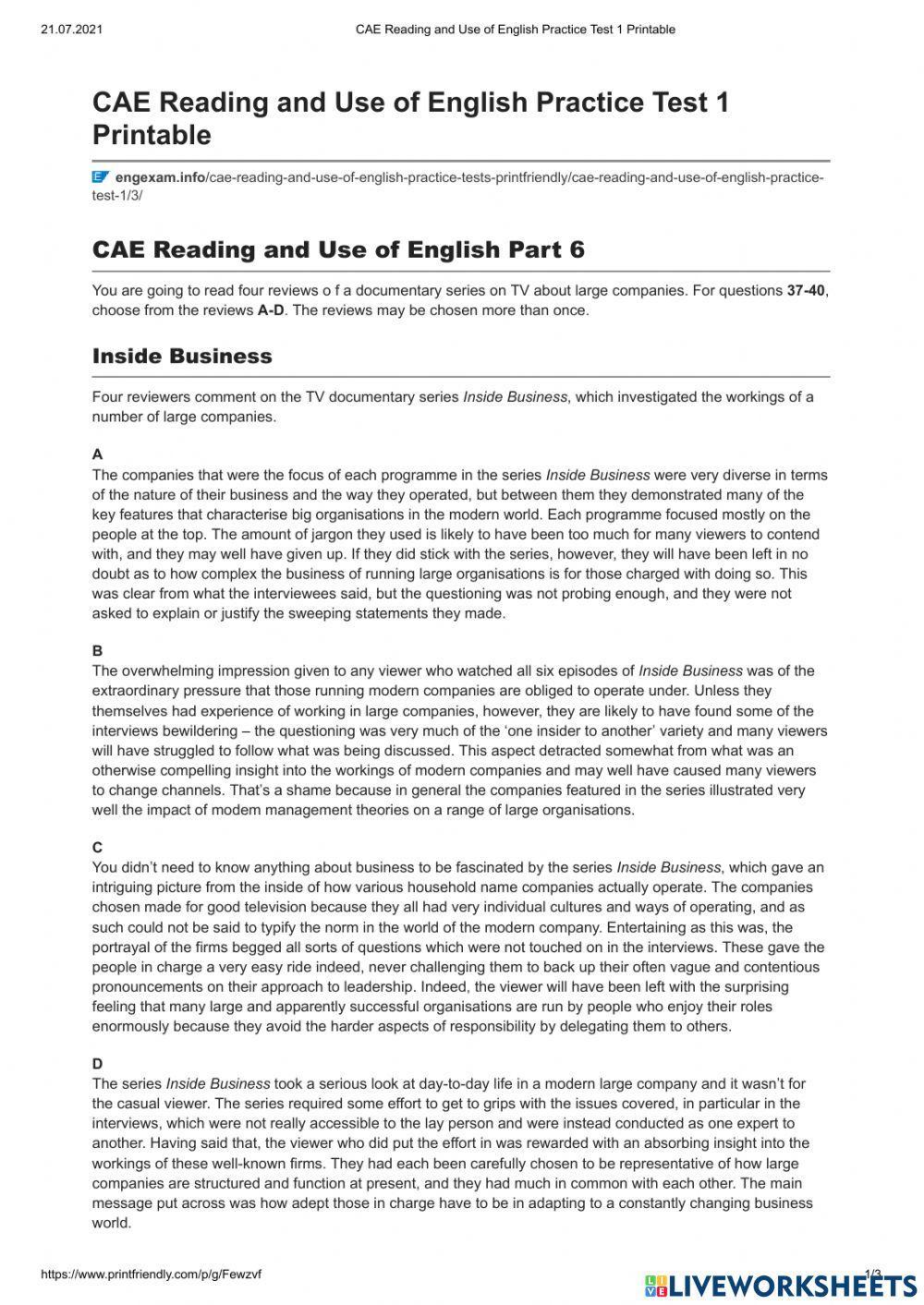 Advanced Reading Practice test 5-8 test 1