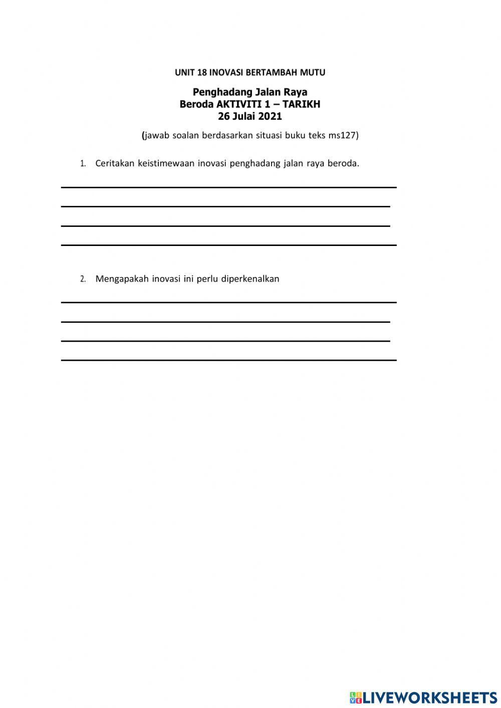 Bm tahun 5 unit 18 latihan 1