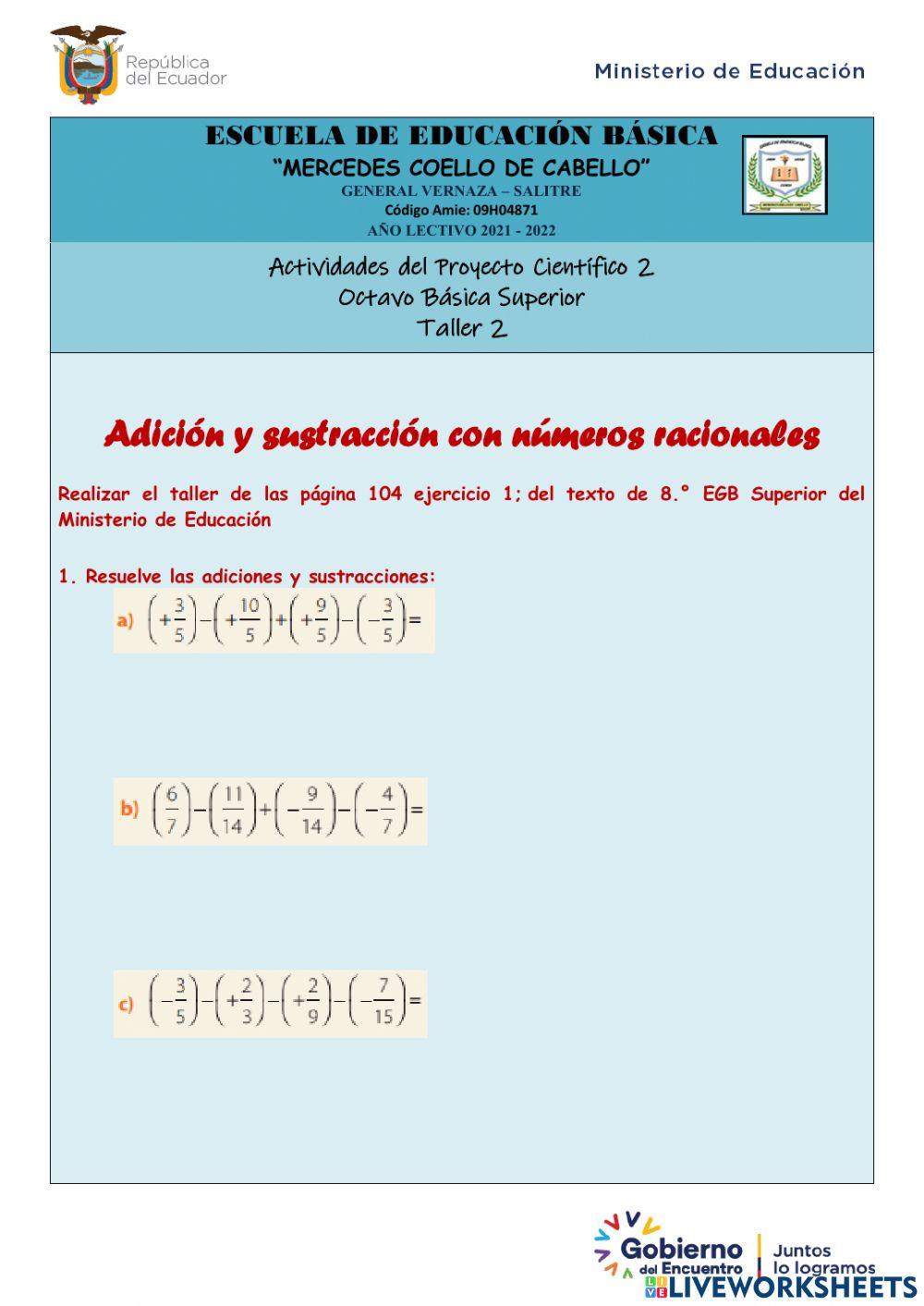 Adición y sustracción con números racionales