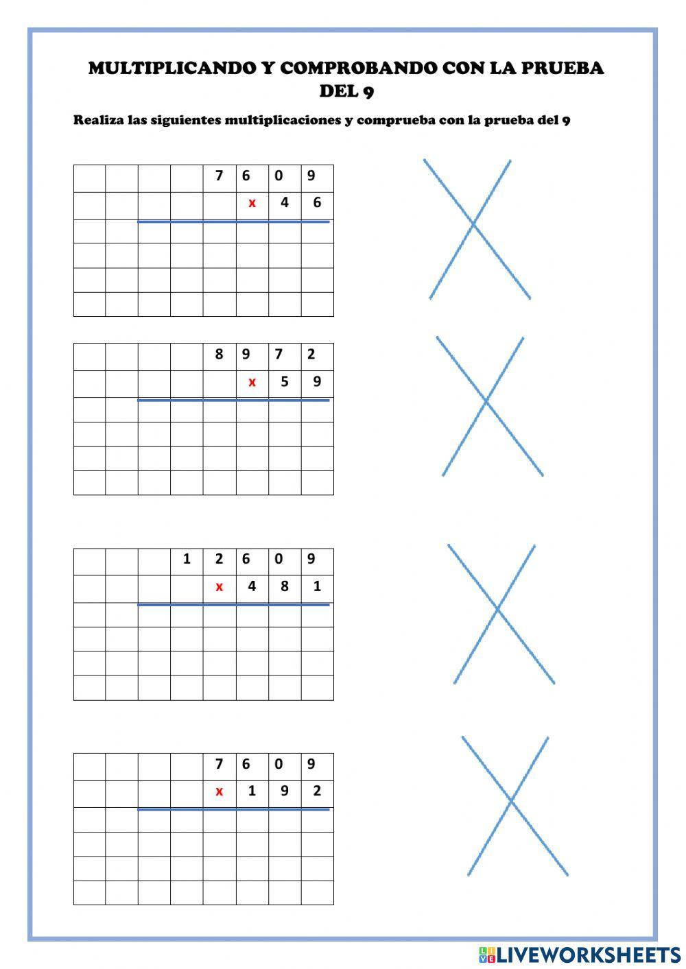 Multiplico y aplico la prueva del nueve