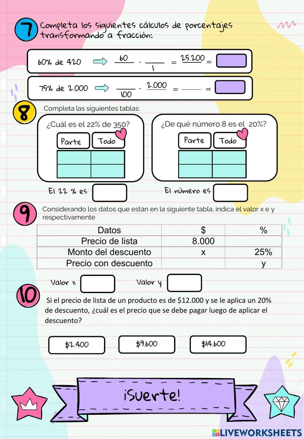 Guía Resumen completa porcentajes
