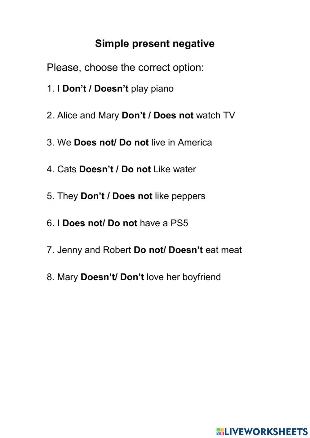 Simple present negative