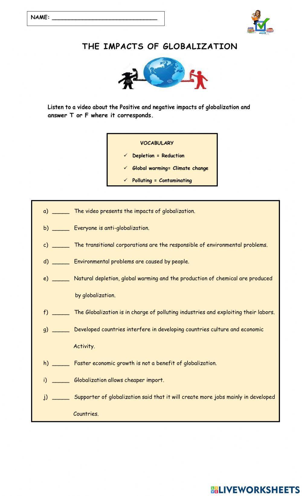 Worksheet: The impacts of Globalization