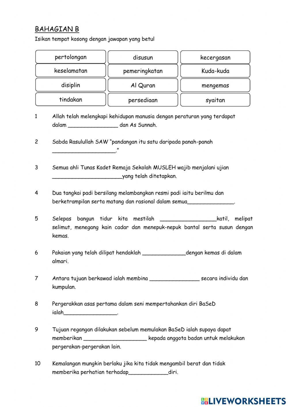 tunas kadet remaja sekolah - soalan bahagian B