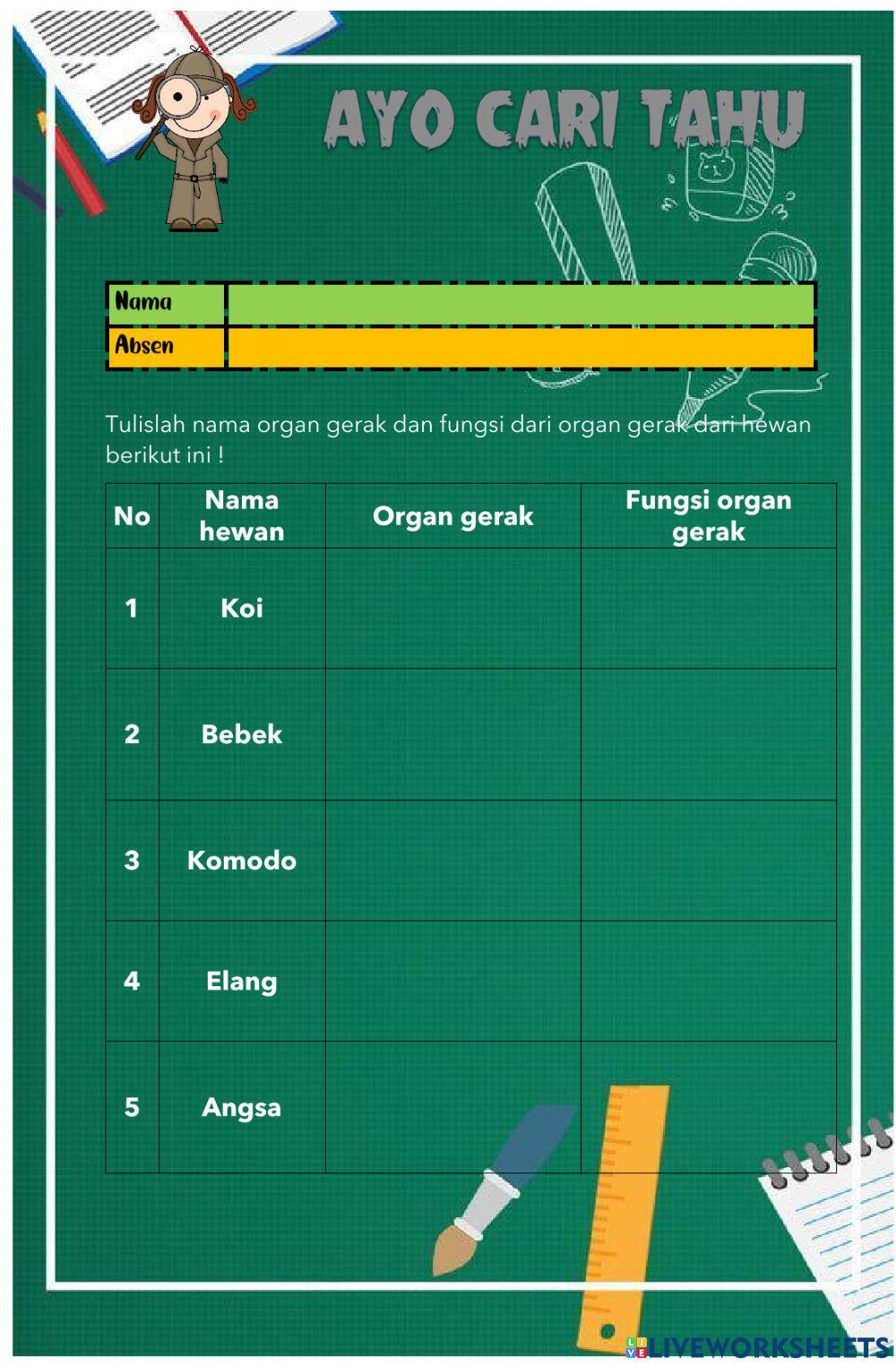 Mencari nama organ gerak hewan dan fungsinya