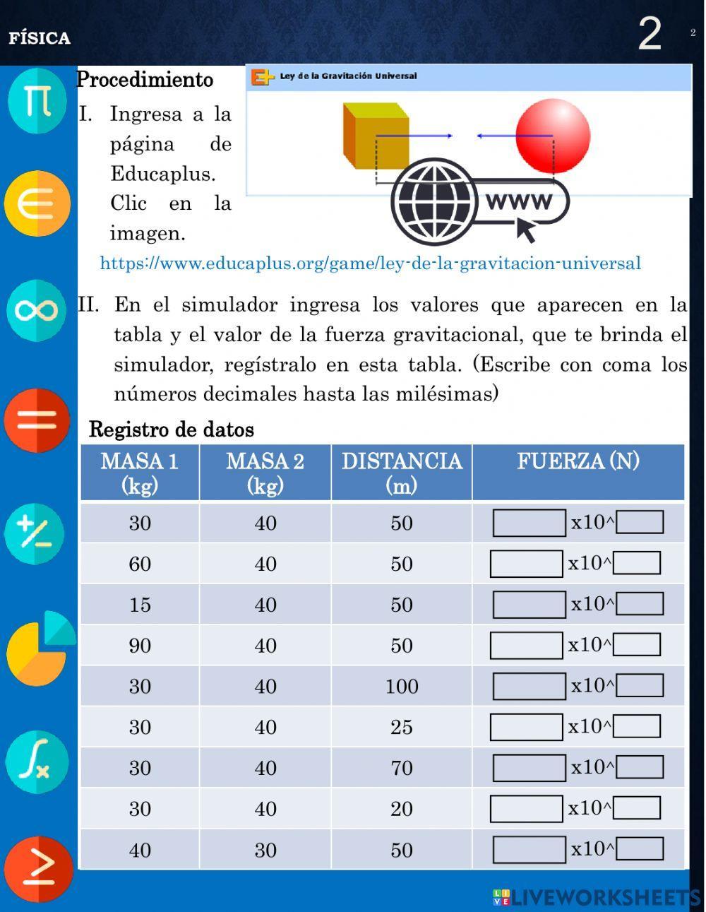 Laboratorio: Fuerza gravitacional