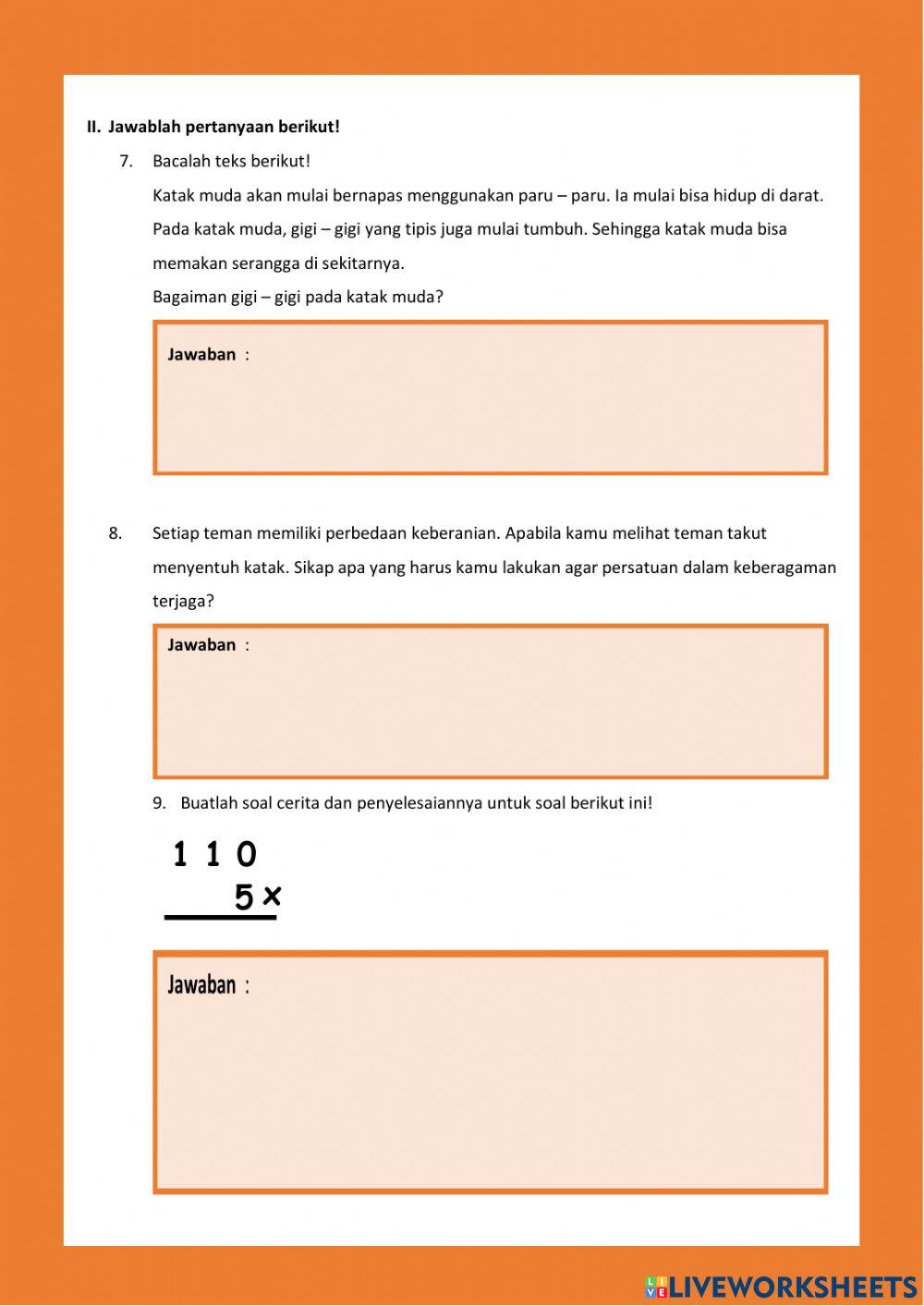 Evaluasi Tema 1 Subtema 3 Pembelajaran 5