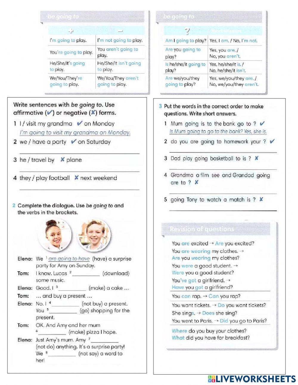 Unit 8 be going to + revision questions