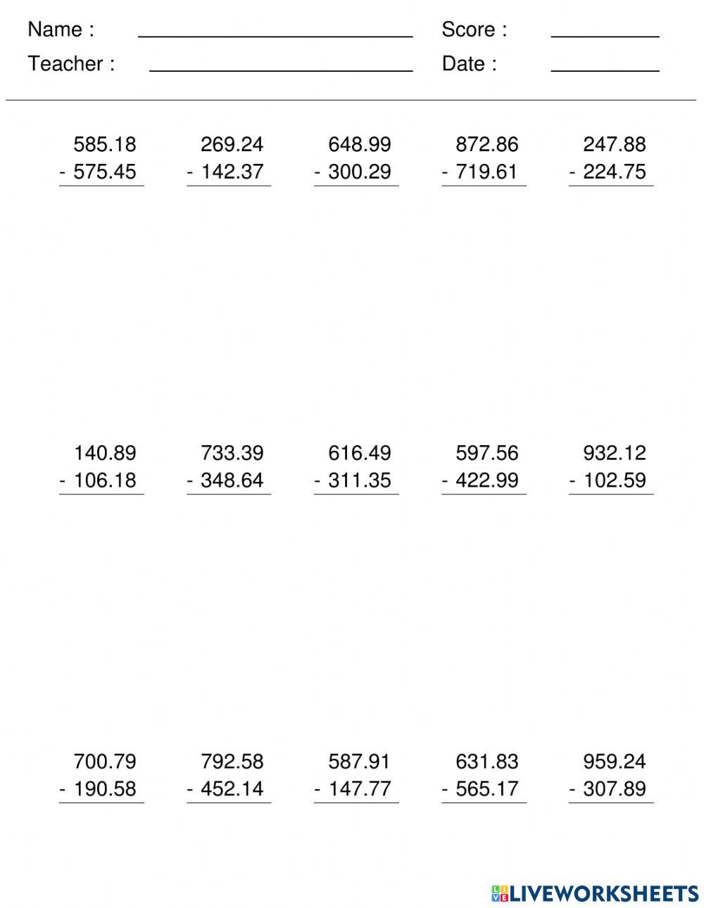 1197518 Decimal Subtraction Michael Teague